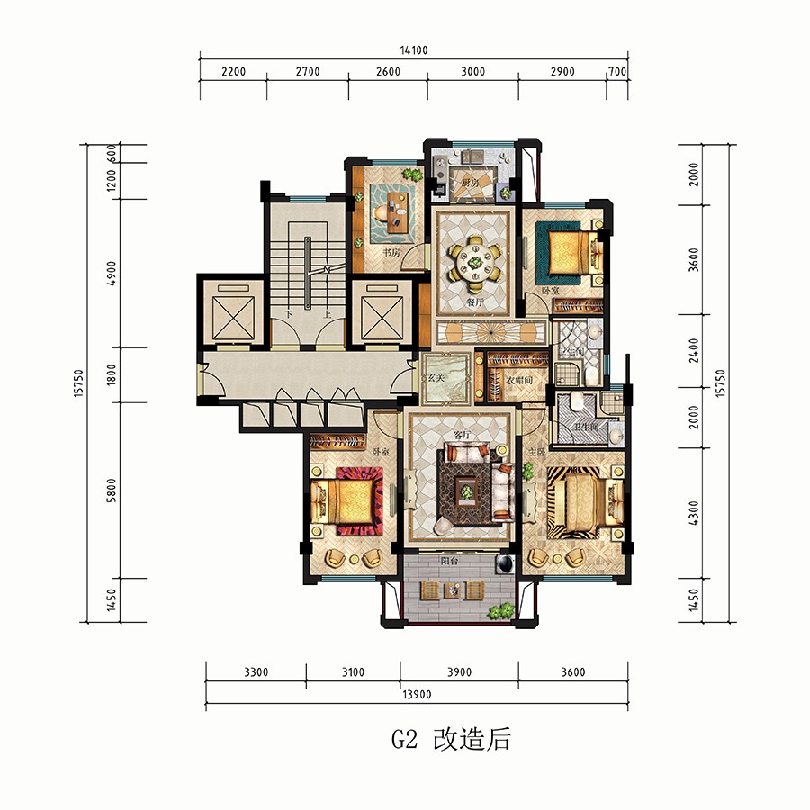G2戶型 拓展后 建筑面積：125㎡